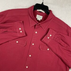 LL Bean SunWashed Canvas Shirt Mens XL Red Faded Traditional Fit Work Outdoor